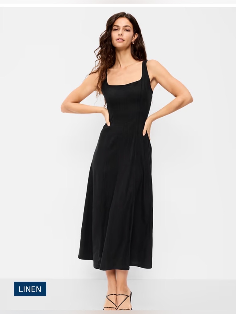 NWT Old Navy Fit & Flare Sleeveless Linen-Blend Midi Dress, Size XS - Picture 1 of 9